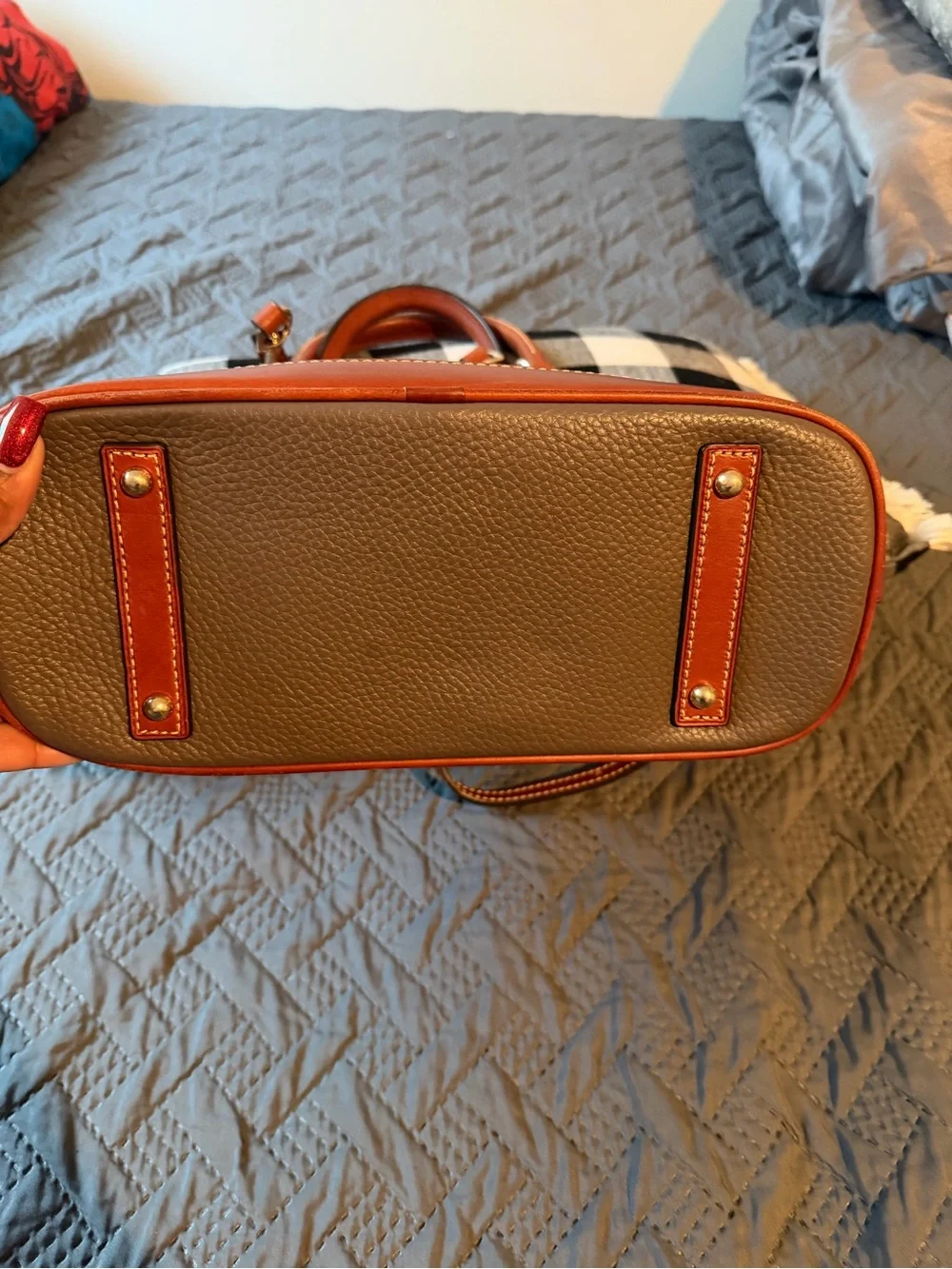 Dooney & Bourke Taupe Pebble Leather Satchel with Brown Trim